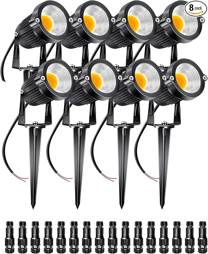 5W Low Voltage Landscape Lights Outdoor 12V AC/DC LED Landscape Lighting 3000K Warm White Waterproof Garden Spotlights 500LM COB Landscape Pathway Lights for Yard,Tree (8Pack with Connectors)