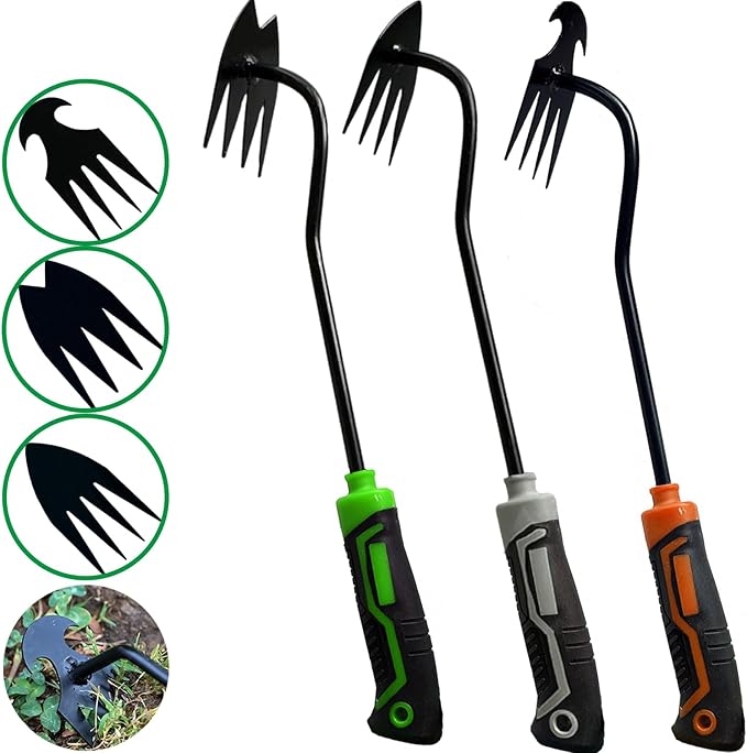 YDKOJGW 3 pcs Weed Puller Tool Garden Weed Pulling Tool, 2025 New Garden Weed Puller Tools Hand Weeder Tool with Rubber Handle, 4 Teethes Dual Purpose Manual Weeders Tool Weed Pulling Tool for Garden