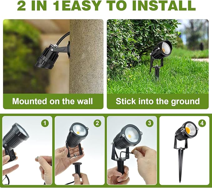 5W Low Voltage Landscape Lights Outdoor 12V AC/DC LED Landscape Lighting 3000K Warm White Waterproof Garden Spotlights 500LM COB Landscape Pathway Lights for Yard,Tree (8Pack with Connectors)