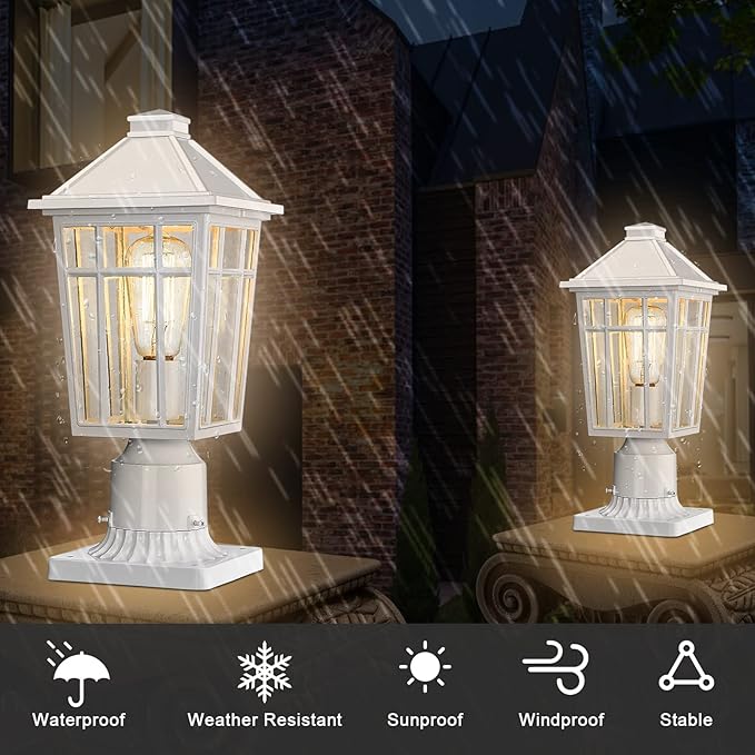 Darkaway Outdoor Post Lights Lamp Post Light Fixture, Waterproof Aluminum Housing with Glass, Fence Post Deck Lighting for Garden, Patio, Pathway (1 Pack, White)