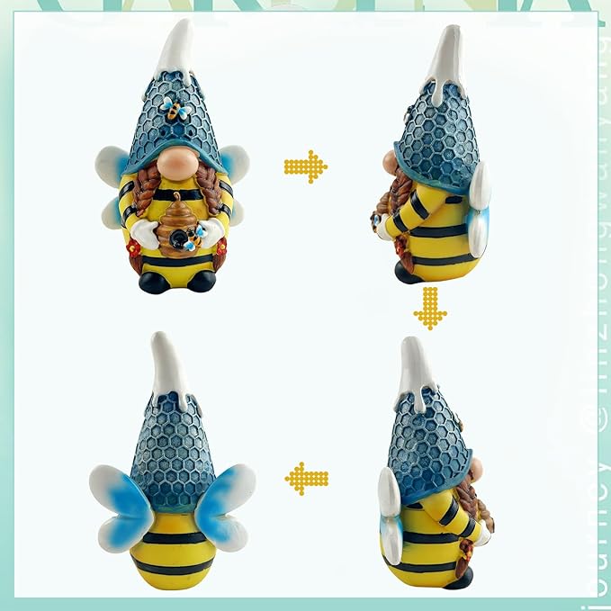 Solar Gnome Garden Lights, Outdoor Gnome Statue with Bees & Honey Jars, Solar Powered Fairy Garden Lights Gnome Decorations for Home Outside Yard Lawn Patio Gnomes Gifts (Bee)