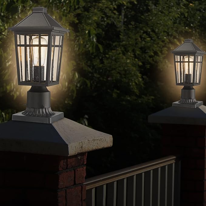 Darkaway Outdoor Post Lights Lamp Post Light Fixture, Waterproof Aluminum Housing with Glass, Fence Post Deck Lighting for Garden, Patio, Pathway (1 Pack, Black)