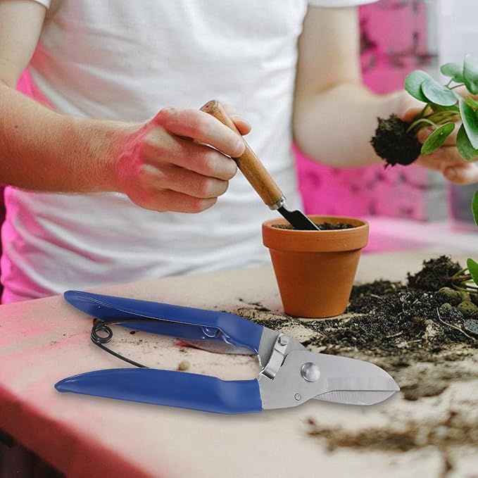 Garden Hand Pruner Shears for Bonsai and Tree Branches, Blue Plastic Handle, Strong Cutting Tool for Garden Flower Trimming and Shrub Pruning,