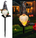 Halloween Gnome Garden Lights Outdoor Solar Halloween Pathway lights, Fall Yard Stakes Fall Decorations Gnome Statue with Bat&Pumpkin, Gnomes Gifts Fairy Garden Lights for Outside Lawn(Purple)
