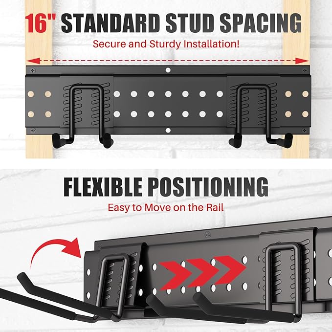 ZICANYCO Garage Tool Organizer Wall Mount 48 inches with 10 Adjustable Heavy-Duty Hooks, Garage Organization, Garden Tool Storage Rack, Yard, and Shed, Holds Up to 400 lbs