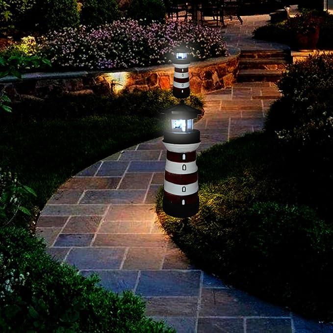 Solar Lighthouse with Rotating Beacon – Led Light House for Yard Garden Nautical Decor Lamp Outdoor Decoration Lawn Ornament Outside Statue for Mom