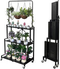 lumizone Foldable 4-Tier Plant Stand Indoor Outdoor Hanging Plant Shelf No Assembly Required Pot Placement Area With Wheels Sturdy Fall Prevention Storage Shelf Flower Pot Stand(4 Tier-Black)