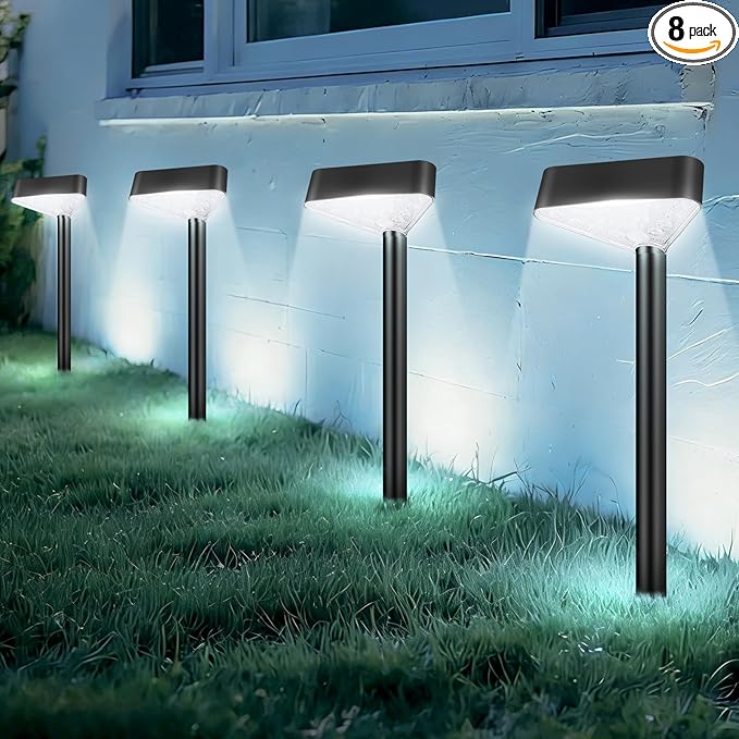 Solar Pathway Lights Outdoor, Bright LED Solar Landscape Lights, Waterproof Solar Garden Lights for Yard, Patio, Walkway, Lawn, Driveway(Cold White, 8 Pack)