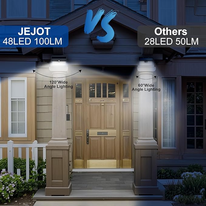 6 Pack Solar Motion Lights Outdoor Waterproof, 270° Wide Angle,3 Modes Solar Wall Lights, Anti Glare Solar Powered Flood Lights for Fence Garage Garden Patio Yard