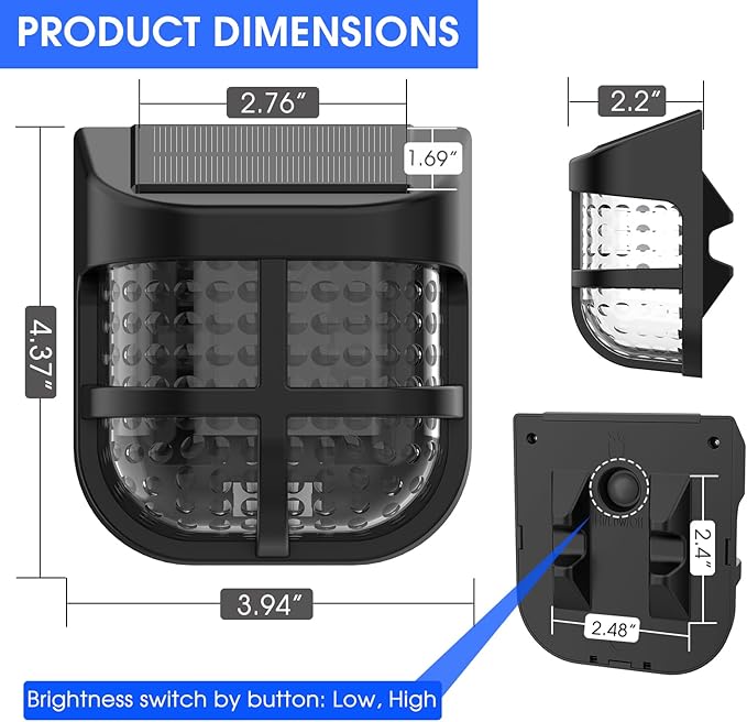 Energetic Solar Powered Garden Lights with Dusk to Dawn Sensors, Magnetic Solar Lights Outdoor, Waterproof, 3000K Warm White, LED Fence Lighting for Planter Raised Beds, FCC, Black, 4 Pack
