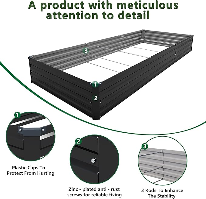 ZUNUDA 12×4×1FT(2PCS) Galvanized Raised Garden Bed Kit,Metal Planter Boxes,Large Outdoor Planters Garden for Planting Vegetables,Flowers,Herbs -Black