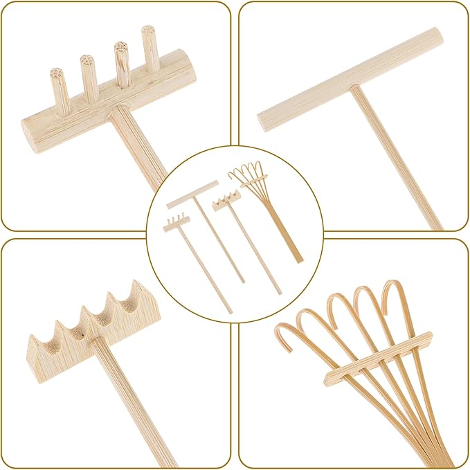 4 Pack Miniature Tabletop Rock Sand Zen Garden Accessories, Mini Zen Garden Rake Tools, Zen Sand Garden Rake Set, Small Rakes for Garden Beds, Mini Sand Stamp Rakes for Home Gift Garden Decor