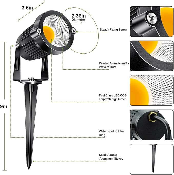 5W Low Voltage Landscape Lights Outdoor 12V AC/DC LED Landscape Lighting 3000K Warm White Waterproof Garden Spotlights 500LM COB Landscape Pathway Lights for Yard,Tree (8Pack with Connectors)