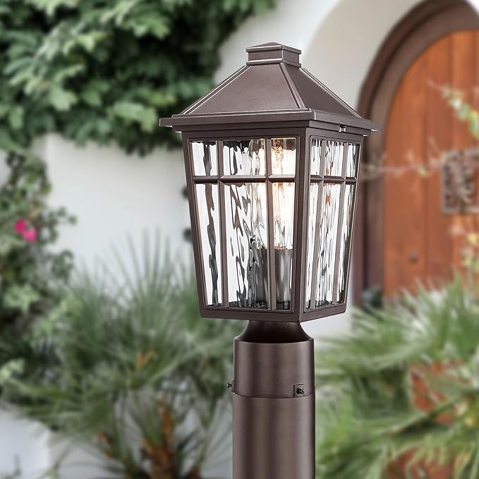 Darkaway Outdoor Post Lights Lamp Post Light Fixture, Waterproof Aluminum Housing with Water Ripple Glass, Fence Post Deck Lighting for Garden Patio Pathway