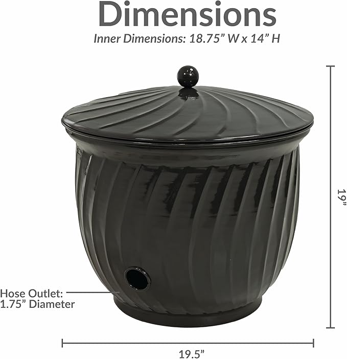 Sunnydaze Metal Garden Hose Holder Pot with Lid - UV-Resistant 145-Foot Garden Hose Pot Holder - Black Glaze Finish