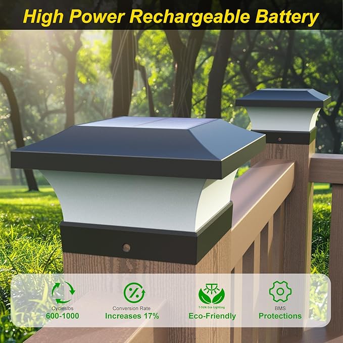 T-SUN Solar Post Cap Lights, Outdoor Waterproof LED Lights for 4x4 Wooden Posts, Deck, Fence, Garden, Mailbox – Eco-Friendly, Made from Recycled Materials, Sustainable Solar Fence Post Light (12 Pack)