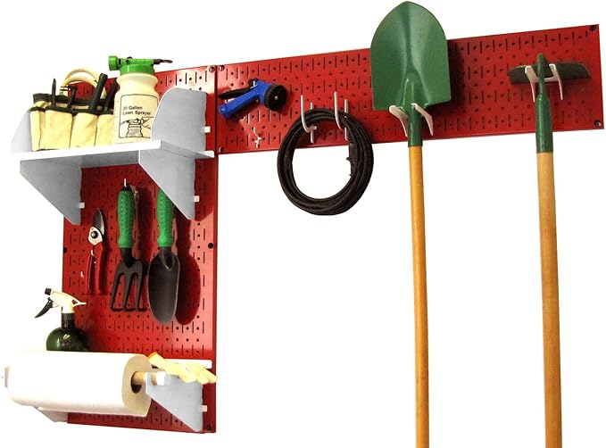 Wall Control Pegboard Garden Supplies Storage and Organization Garden Tool Organizer Kit with Red Pegboard and White Accessories