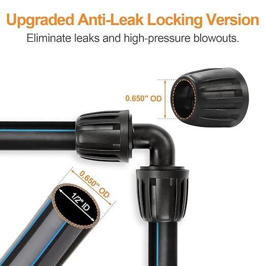 Copadri Drip Irrigation Elbow Fittings, 12 Pieces 1/2'' Dripline Locked Barbed Elbow Connectors for 1/2 Inch Irrigation Tubing (1/2" ID x 0.640" OD) 90 Degree Corner for Garden Sprinkler Systems