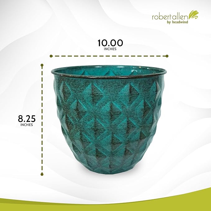 Headwind Glazed Ironstone Diamonte Collection – Surf Green 10-Inch Decorative Plant Pot, Indoor & Outdoor, Vintage Diamond-Textured, Lightweight & Weather-Resistant for Garden Use by Robert Allen