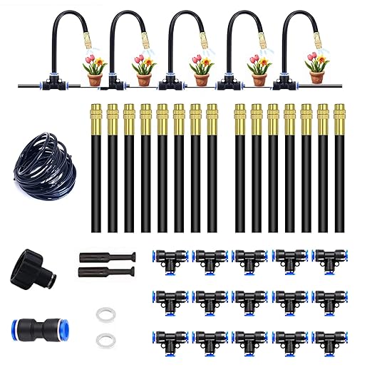 54.8ft 360° Bendable Drip Irrigation Kit with Misting Tube - Adjustable Automatic Irrigation System System for Garden, Lawn, and Plants(Easy Installation, 6-Step Setup)