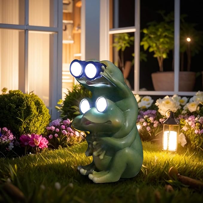 Garden Decor Outdoor Statue Yard Frog Solar Figurines Patio Art Home Outside Decorations Lawn Ornaments Gardening Gifts Ideas for Mom Mother Grandma Women Wife Sister
