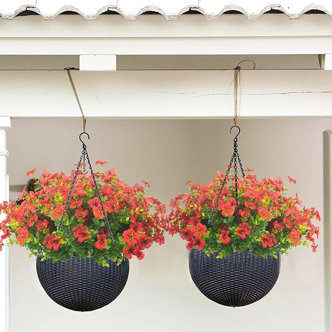 10 Bundles Artificial Flowers Outdoor UV Resistant Fake Flowers No Fade Faux Plants Garden Porch Window Box Decorating (Red)