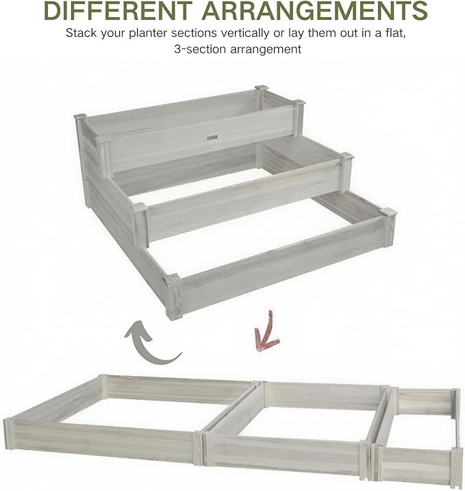 ZSYWODFO 3-Tier Raised Garden Bed with Fabric Liner, Wood Elevated Planter Box with Dovetail Joint Design, 3 Dividable Bed Kit for Vegetables/Herbs/Flowers, Outdoor Gardening for Patio, Lawn, Balcony