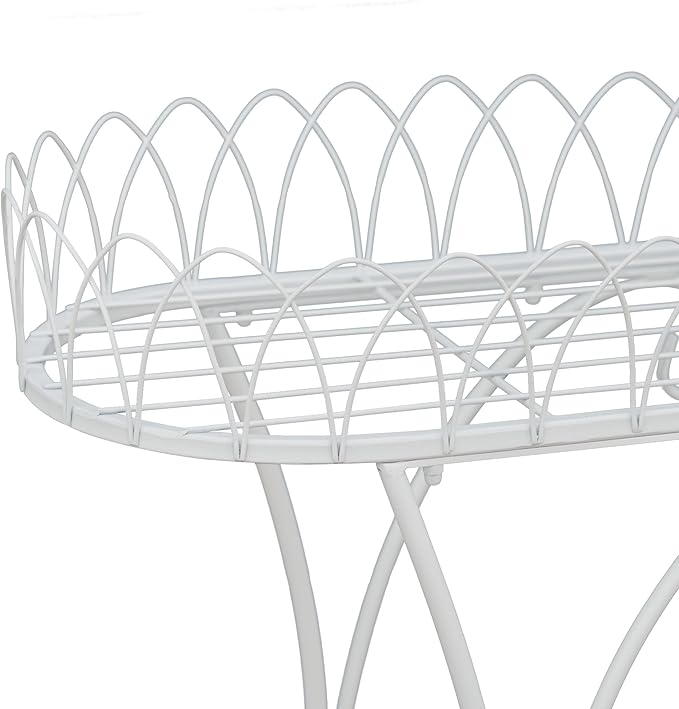 White Oval Plant Stand with Lattice Base, French Entryway Decor for Plants, Elegant Floor Flower Pot Holder Garden Decoration