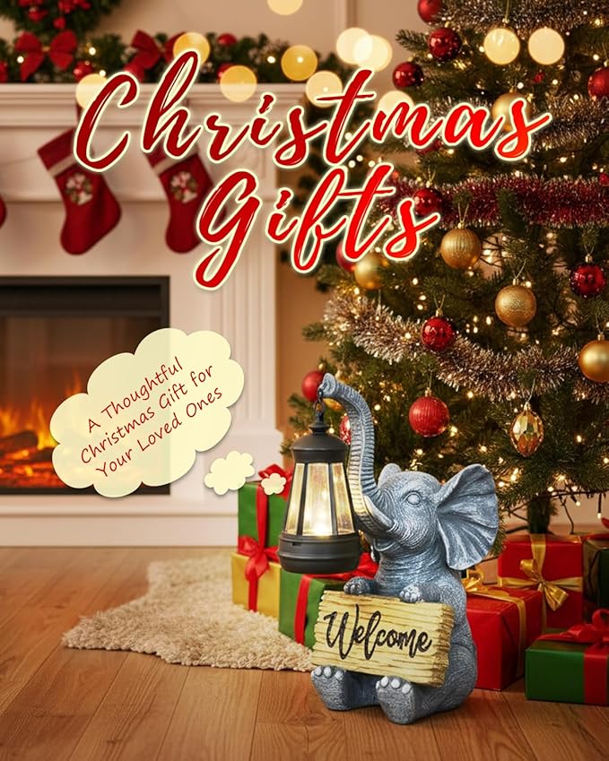 KVR Solar Elephant Garden Lights, Outdoor Welcome Statue Decor for Patio Yard, Birthday Gift for Women Mom Grandma (2025 New Gift Ready) (Black)