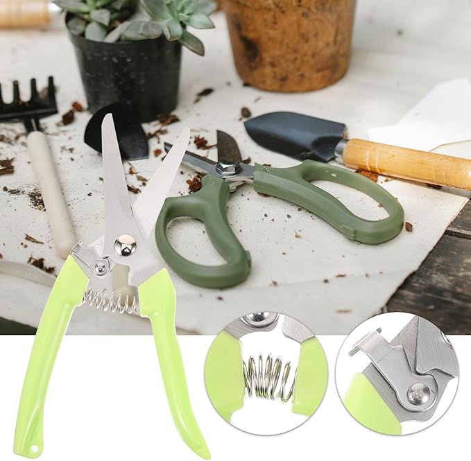 TIDTALEO 2pcs Stainless Steel Garden Pruning Shears Heavy Duty Curved and Straight Plant Scissors for Flower Cutting and Branch Trimming in Orchard Gardening Tools