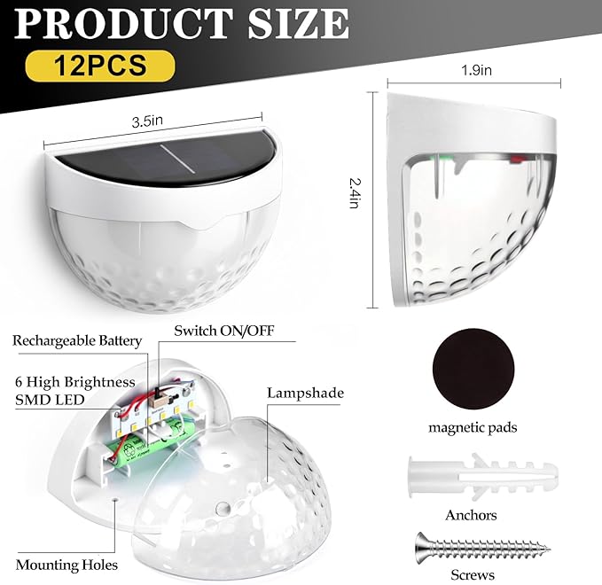 VIHOSE 8 Pack Raised Garden Bed Solar Lights Magnetic with Dusk to Dawn Sensors Wide Angle IPX4 Waterproof Solar Powered Lights Outdoor for Planter Raised Beds Garden Patio Yard Fence, Warm White