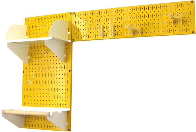 Wall Control Pegboard Garden Supplies Storage and Organization Garden Tool Organizer Kit with Yellow Pegboard and White Accessories