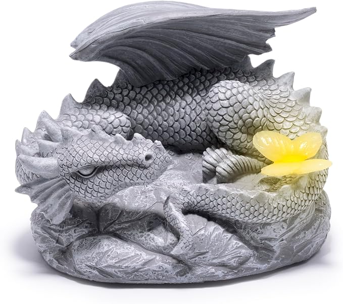 basen Solar Dragon Garden Statue Outdoor Decor, Resin Flying Dragon Figurine with LED Light, Solar Powered Fantasy Yard Art for Lawn Patio Porch Pathway, Weather Resistant