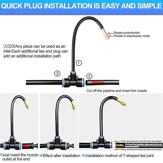 Automatic Greenhouse Drip Irrigation Kit with 20 Brass 360° Adjustable Nozzles 65FT 1/2" Tubing & Misting System for Outdoor Plants, Hydroponics,Raised Beds & Flower Gardens-Easy Setup & Water Saving