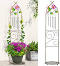 Plant Stands with Garden Trellis, 48” Metal Standing Wind Chimes Plant Pot Trellis with Hummingbird for Garden Patio Backyard Climbing Plants Outdoor Decor