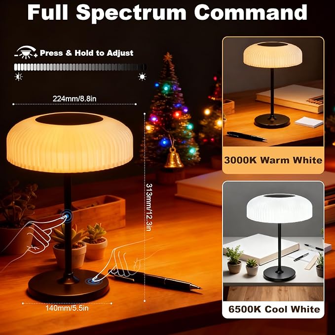 Solar Outdoor Table Lamp - Waterproof Shower Lamps with Light Sensor, Touch Dimmable Cordless Table Lamp Rechargeable for Garden Patio Bathroom Bedroom, lámpara de escritorio