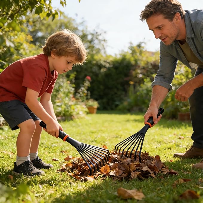 Hand Rake, Garden Stainless Steel Hand Rake with Ergonomic Handle for Gardening, Garden Sweep Yard Flower Beds Tool