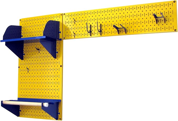 Wall Control Pegboard Garden Supplies Storage and Organization Garden Tool Organizer Kit with Yellow Pegboard and Blue Accessories