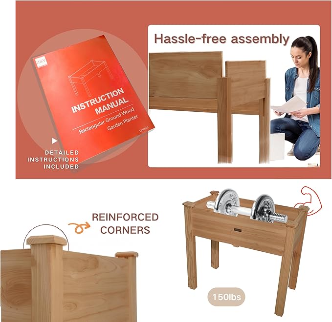 ZSYWODFO 34x18x30in Wooden Raised Garden Bed with Legs,Elevated Reinforced Planter Box with Bed Liner for Backyard/Patio/Gardener,150lb Capacity - Acorn Brown