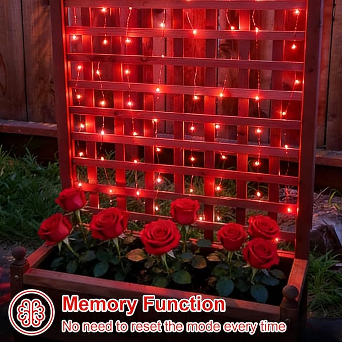 QITONG 4 Pack Solar Fairy Lights, Each 33ft 100 LED Red Christmas String Light Outdoor Waterproof, 8 Modes Silver Wire Twinkle Mini Lights