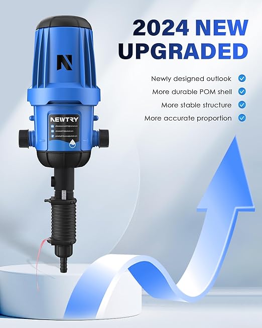 NEWTRY Fertilizer Injector for Drip Irrigation, 0.4%-4% Adjustable Dosing Pump, 3/4'' NPT Water Powered Liquid Doser for Garden, Greenhouse, Irrigation & Hydroponic System, Farm, Grow Tent