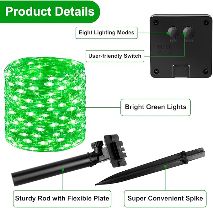 Brightever Solar String Lights, 2-Pack Total 80FT 200LED Solar Fairy Lights with 8 Lighting Modes, Solar Lights Outdoor Waterproof for Patio Christmas Wedding Party Tree Yard Decoration (Green)