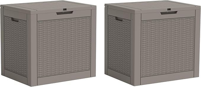 WTFGO 32 * 2 Gallon Outdoor storage deck Box Waterproof ，garden tool,backyard cushion,poolside storage,Small delivery boxes for outside,Two Boxes/set (Rattan Gray