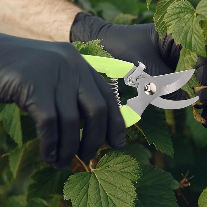 2pcs Stainless Steel Pruning Scissors Gardening Hand Tools Green Curved and Straight Blades Garden Shears for Branch and Flower Trimming