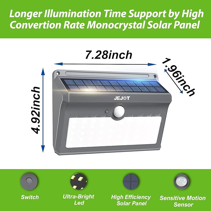 6 Pack Solar Motion Lights Outdoor Waterproof, 270° Wide Angle,3 Modes Solar Wall Lights, Anti Glare Solar Powered Flood Lights for Fence Garage Garden Patio Yard