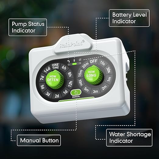 RAINPOINT Easy-Setup Automatic Plant Waterer Indoor for Pot Plant Adjustable Water Output,Battery Powered Outdoor IP54 Waterproof Drip Irrigation System Device Kit Beginner-Friendly Water 10-15 Plants