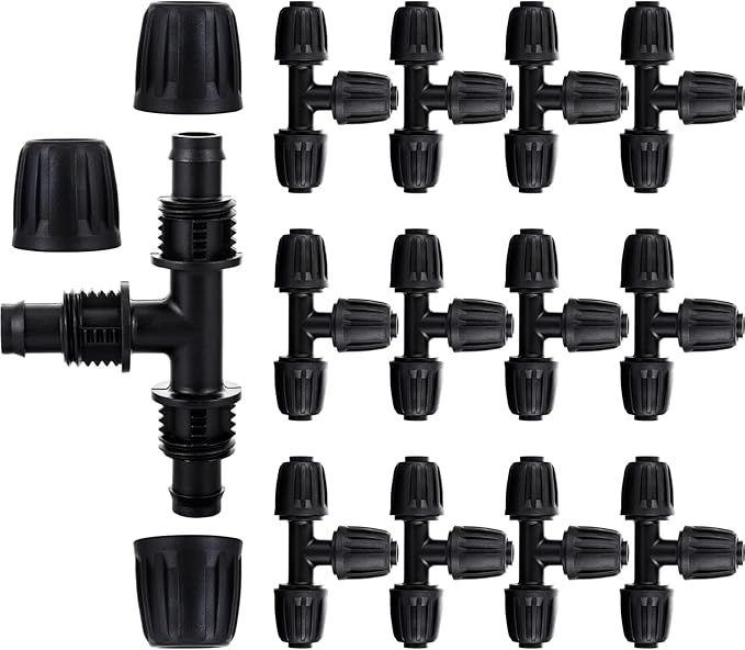 12pc 1/2 inch Drip Irrigation Fittings Tee Connectors,ANTI-DROP Lock Barbed Tee Connectors For (1/2" ID x0.6-0.63" OD) Drip Tubing Drip Irrigation Fittings