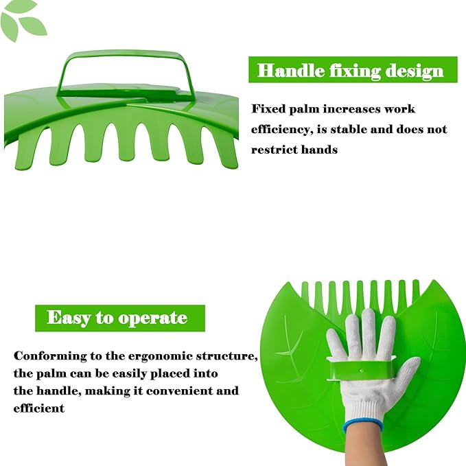 Eastrans 1set Leaf Scoops and Hand Rakes,Leaf Claws for Picking up Leaves,Grass Clippings and Lawn Debris,Light Green,2pcs