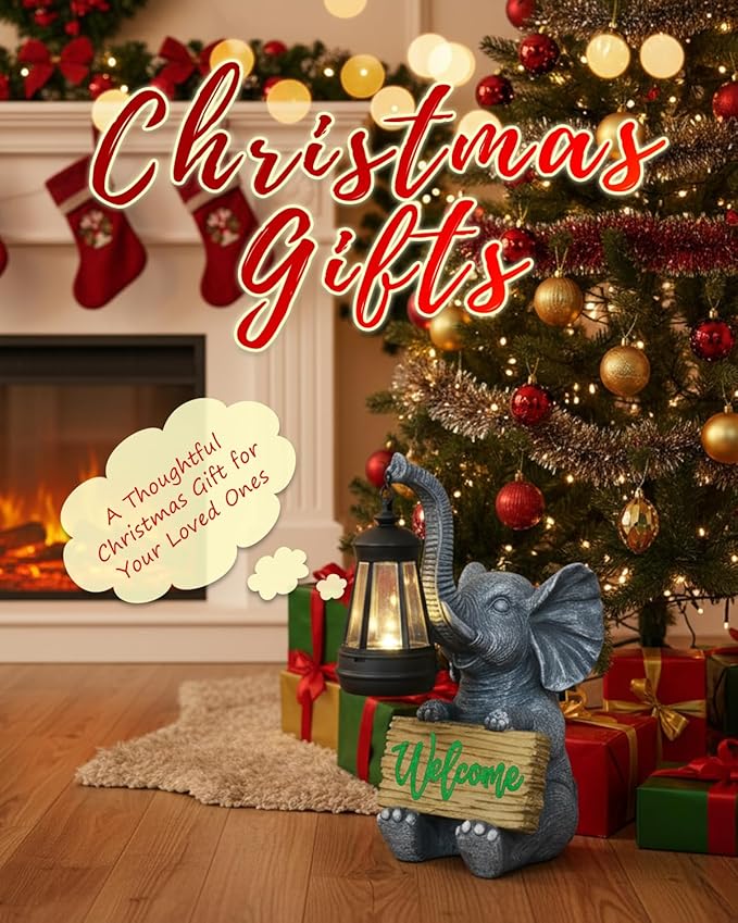 KVR Solar Elephant Garden Lights, Outdoor Welcome Statue Decor for Patio Yard, Birthday Gift for Women Mom Grandma (2025 New Gift Ready) (Green)