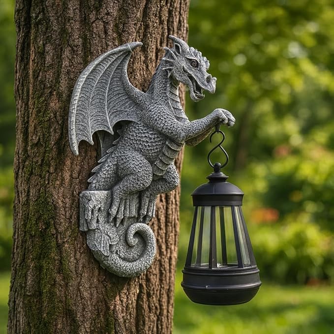 Large Solar-Powered Dragon Statue, Outdoor Decoration - 9-inch Garden Decor with Solar Light, Waterproof Wall Hanging, Resin Sculpture, Patio/Garden Decoration Gift